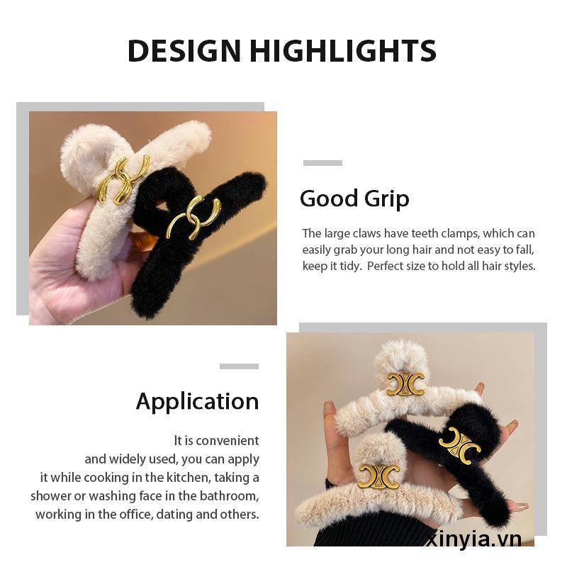 Kẹp Tóc Đính Đá Chữ C Màu Đen Phong Cách retro Thời Trang Cho Nữ