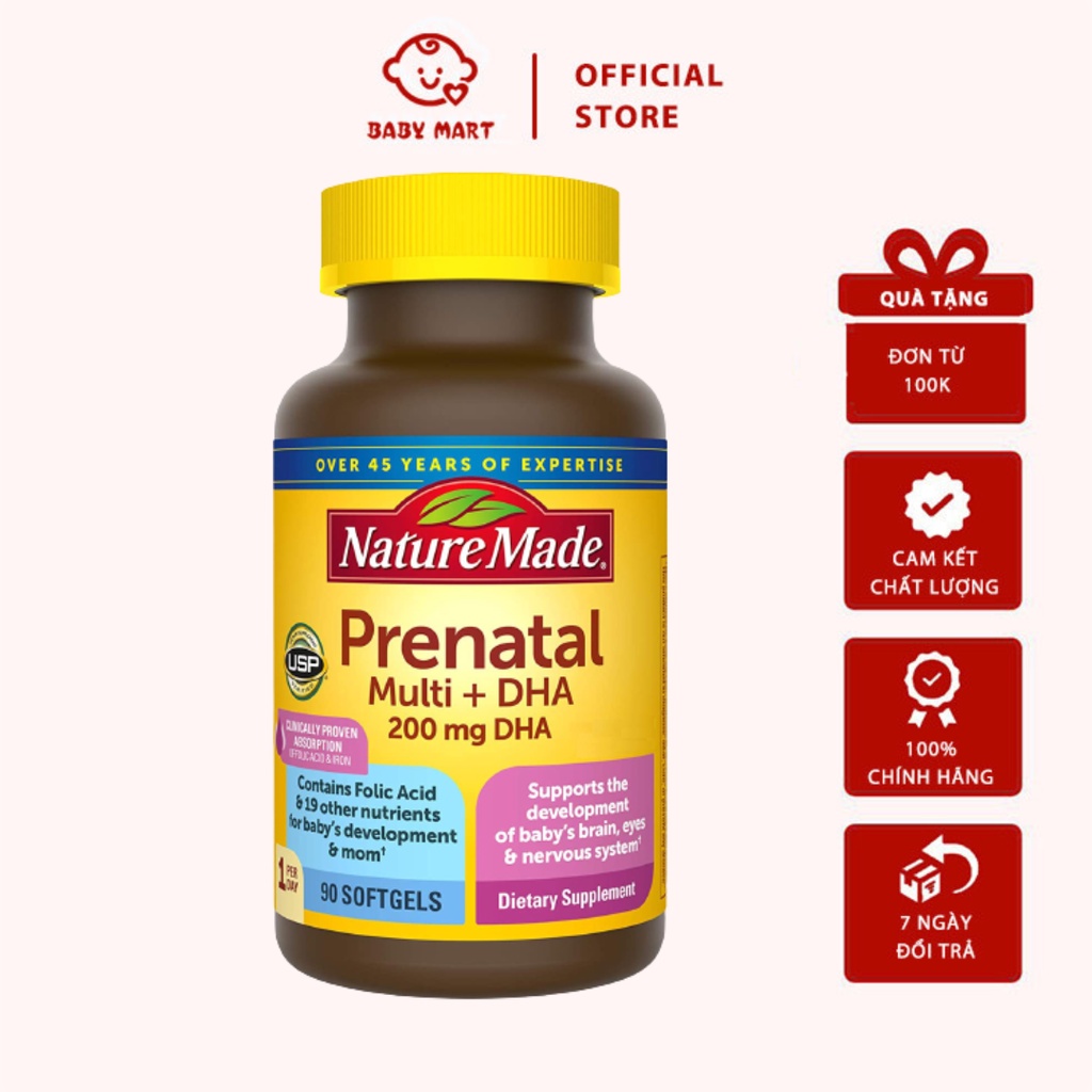 Nature Made Prenatal Multi + DHA - Vitamin Tổng Hợp Cho Bà Bầu Của Mỹ, 150 viên
