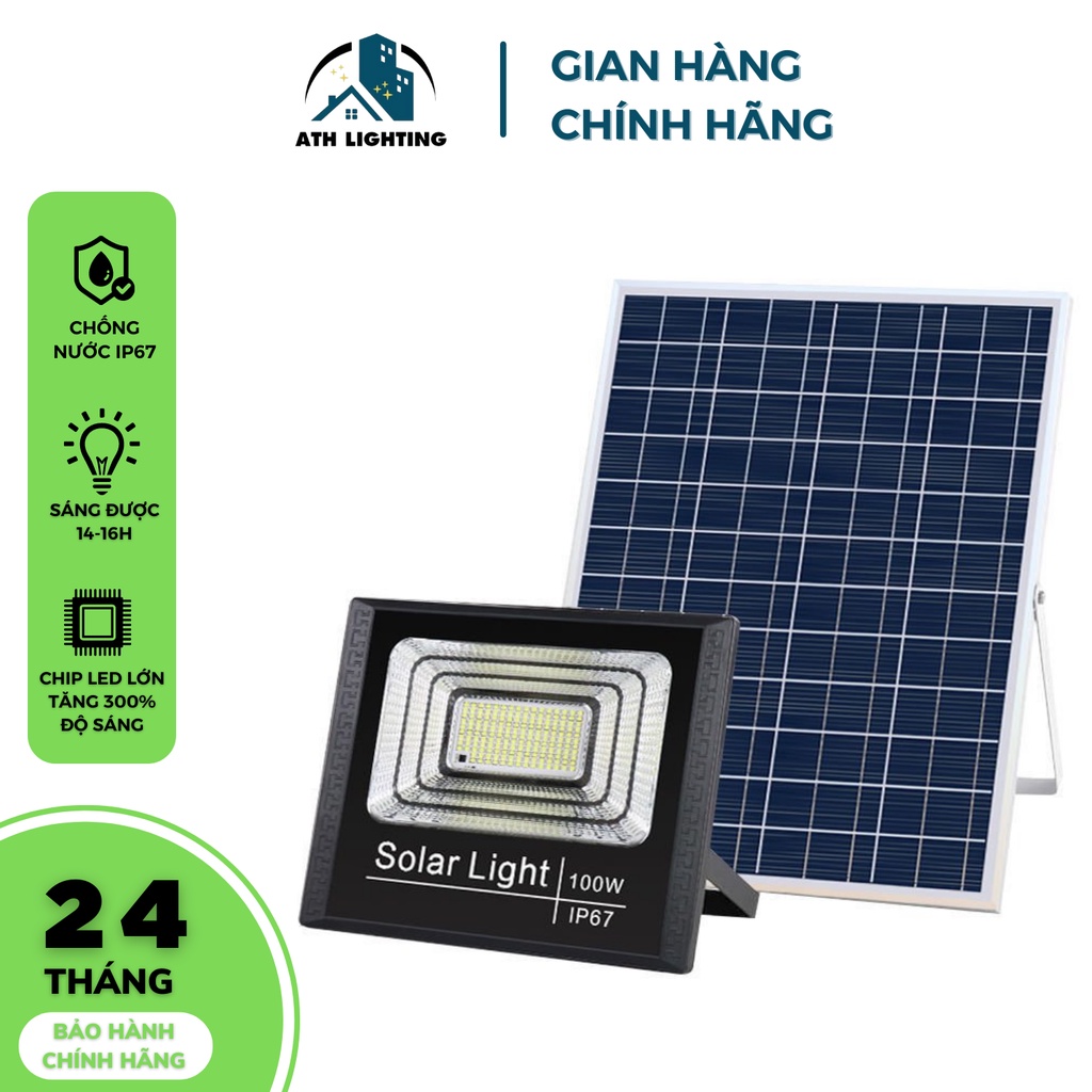 Đèn năng lượng mặt trời chống nước IP67, loại đèn pha với chip led lớn độ sáng cao có cảm biến tự bật tắt kèm remote