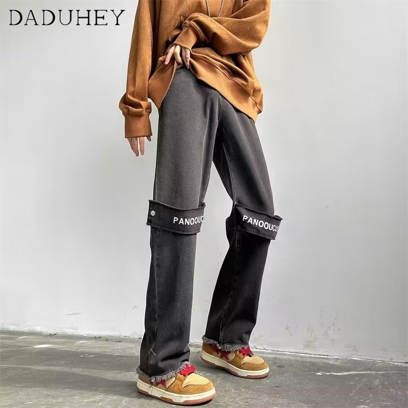 DaDuHey 2022 New Style Fashion Letter Jeans Hip Hop Ins Men's Hong Kong Style Trendy High Street Fashionable Handsome Casual Pants