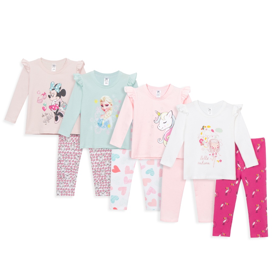 Bộ dài tay bé gái thun cotton in hình elsa mickey kỳ lân, đồ bộ ngủ bé gái dễ thương Áo Lá Homewear NNB001