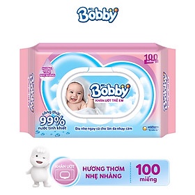 Khăn Ướt Trẻ Em Bobby Hương Thơm Nhẹ Nhàng (Hồng) 100 Tờ | Giấy Ướt