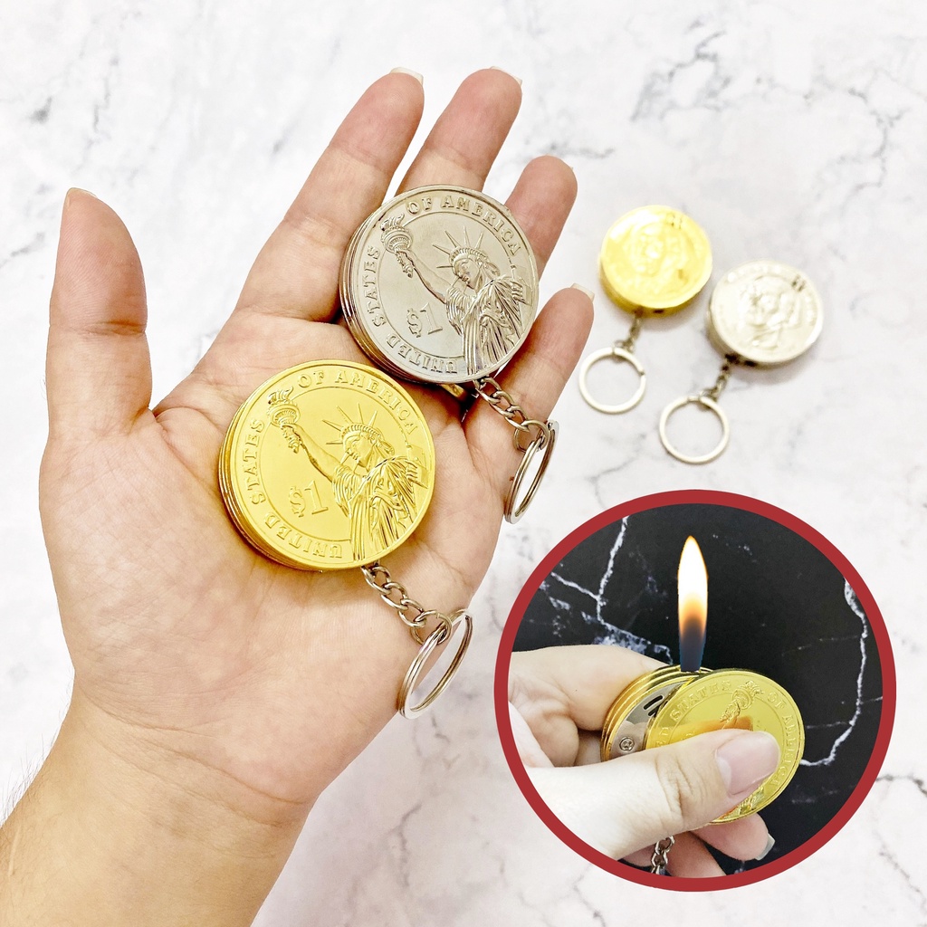 QUÀ TẶNG - 𝐇𝐨̣̂𝐩 𝐐𝐮𝐞̣𝐭 𝐁𝐚̣̂𝐭 𝐋𝐮̛̉𝐚 móc khóa hình đồng xu 1 đô la Mỹ - FREESHIP