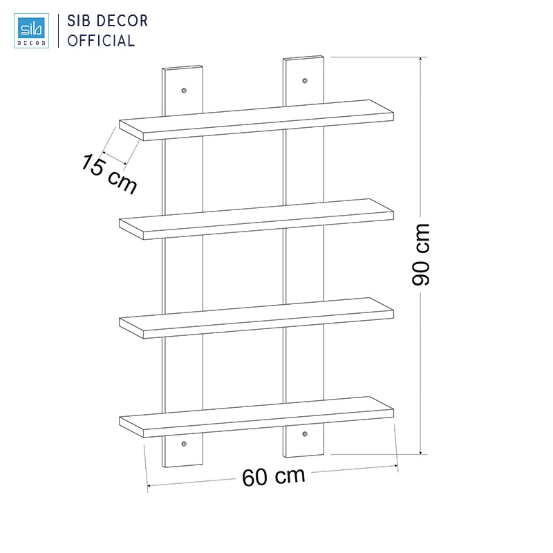 Kệ Gỗ Treo Tường 4 Tầng SIB Decor Để Sách Vở, Tranh Ảnh Và Các Vật Dụng Trang Trí - KT504