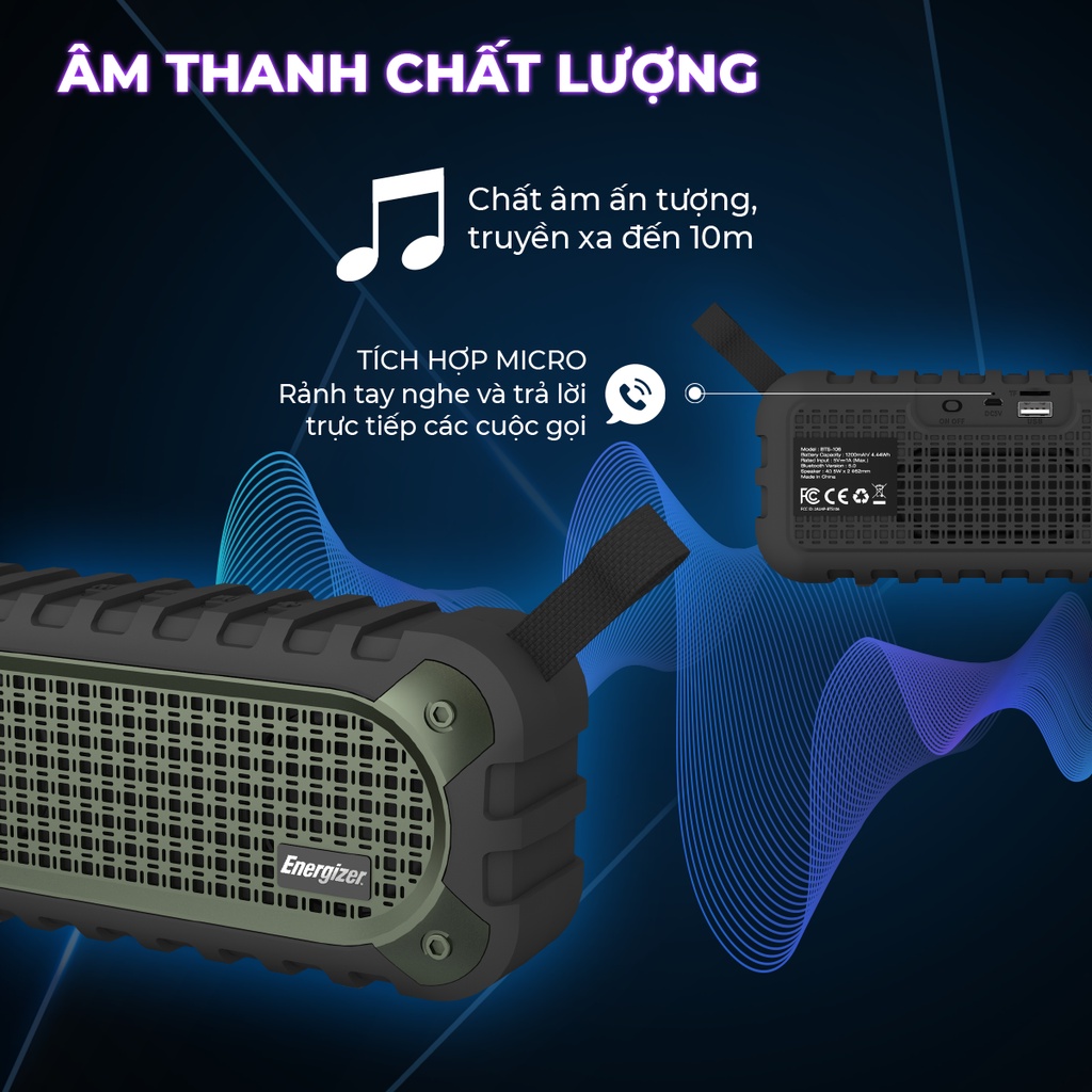 Loa Bluetooth di động Energizer BTS-106 - Hàng Chính Hãng, Bảo Hành 2 Năm 1 Đổi 1