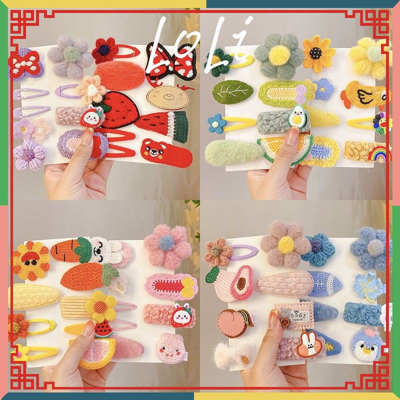 Sét 10 Kẹp Tóc Hình Hoạt Hình Nhồi Bông Phong Cách Hàn Quốc Đáng Yêu Cho Bé