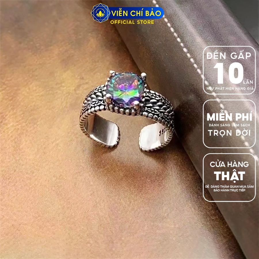 Nhẫn bạc nữ cá tính đá đa sắc chất liệu bạc Thái 925 thời trang phụ kiện trang sức Viễn Chí Bảo N000771