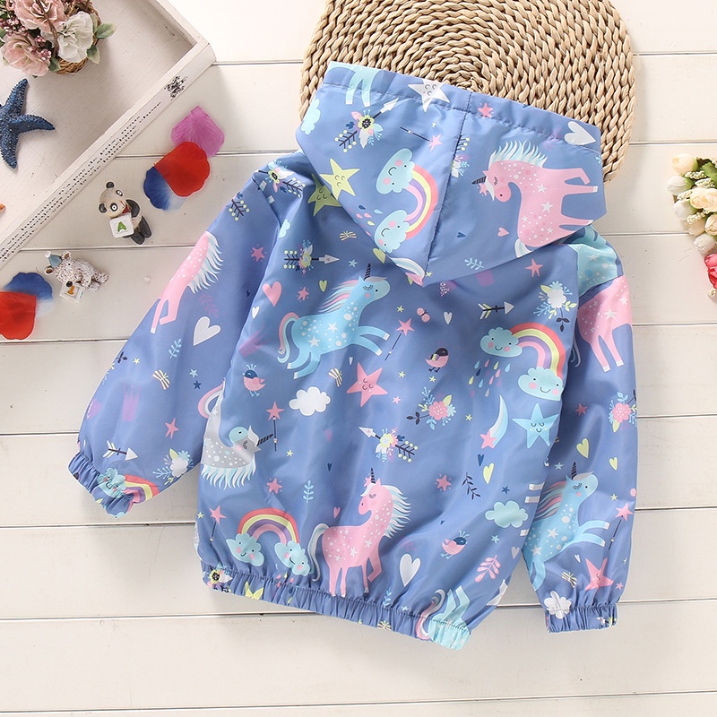 Áo khoác cardigan LUCKYCANDY có mũ họa tiết kỳ lân hoạt hình chất lượng cao cho trẻ em