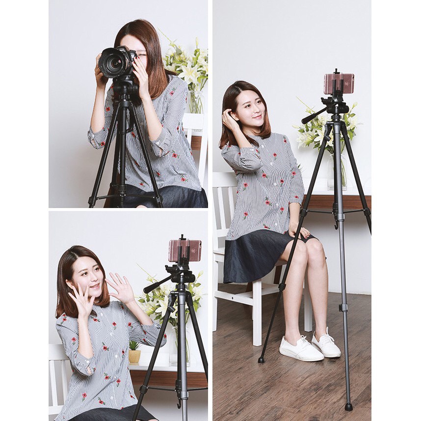 Gậy Tripod điện thoại, máy ảnh T-3520 khung nhôm cao cấp, gậy chụp hình selfie xoay 360 độ