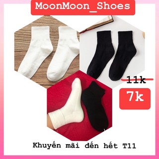 Set 5 đôi Tất vớ trơn nam nữ muji nhật cổ trung m chất co dãn dày dặn đanh mịn