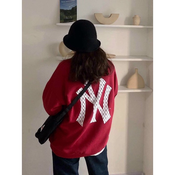 Áo Nỉ sweashirt MLB NY màu đỏ đô siêu xinh