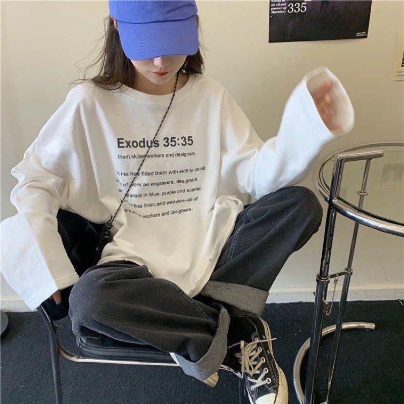 Áo dài tay dòng chữ Exodus 3535 Unisex [FREESHIP] Nỉ chân cua thun kiểu form rộng basic cá tính hàn quốc peonyb ulzzang