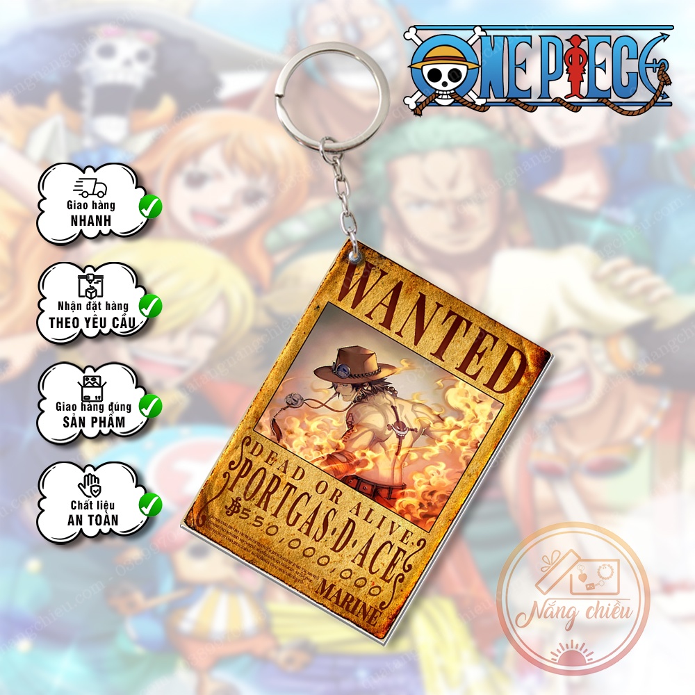Móc khóa lệnh truy nã Anime Vua Hải Tặc - Onepiece, Dày In Sắc Nét 2 Mặt