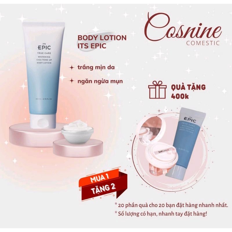 SỮA DƯỠNG THỂ LÀM TRẮNG, MỊN, NGỪA MỤN ITS EPIC TRUE CARE WHITENING CICA TONE UP BODY LOTION CHÍNH HÃNG HÀN QUỐC