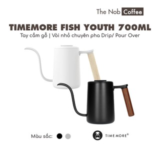 Ấm rót Timemore Fish Youth 700ml tay cầm gỗ | Ấm cổ ngỗng pha drip/pour-over cao cấp