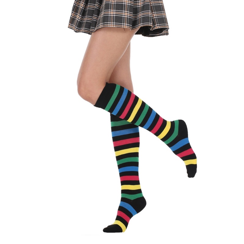 Vớ Cổ Cao Họa Tiết Kẻ Sọc Nhiều Màu Sắc Dễ Thương Thời Trang Cho Nữ
