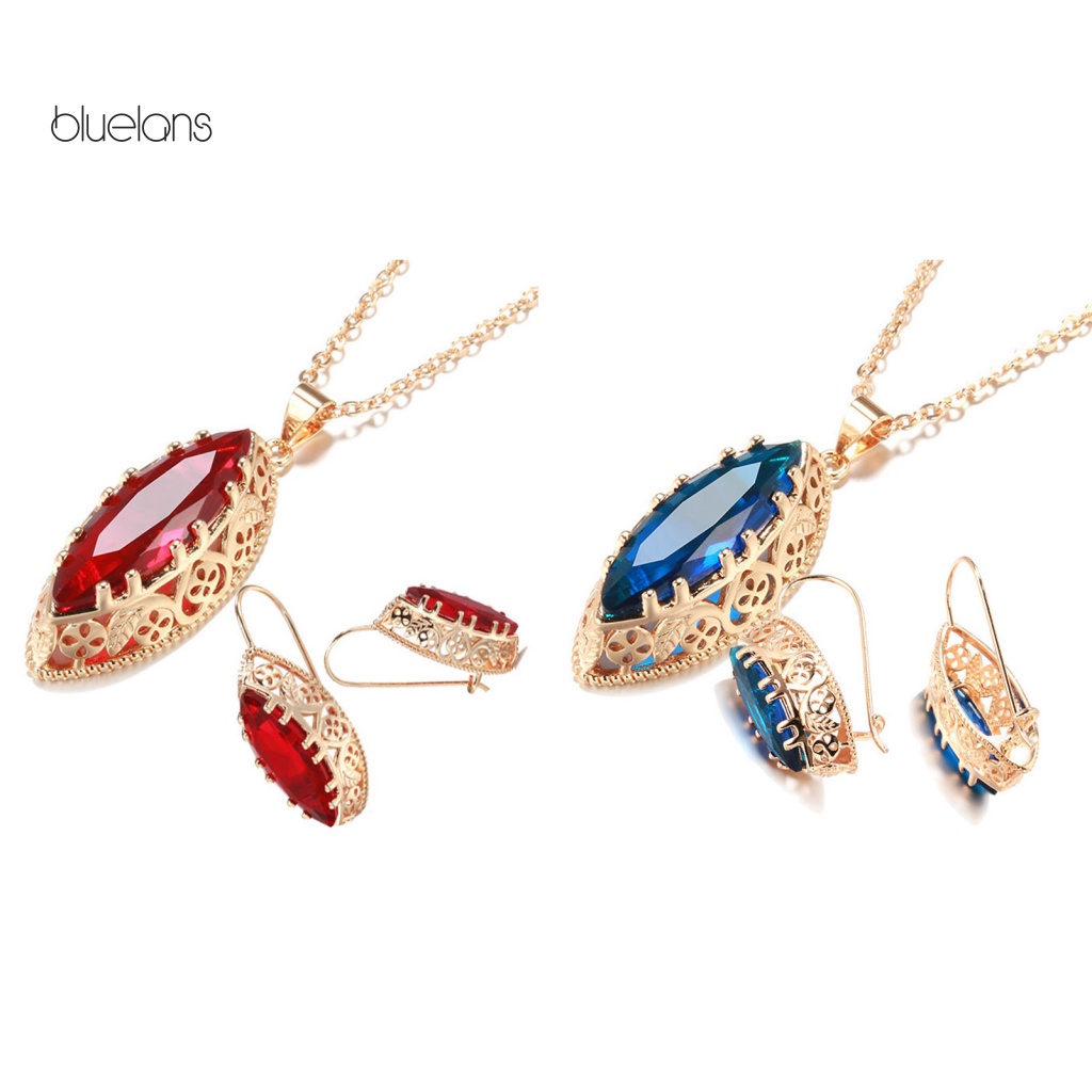 1 Bộ Vòng cổ + Bông Tai Đính Đá Nhân Tạo Hình Giọt Nước Mạ Điện Phong Cách Cổ Điển Thời Trang Cho Nữ