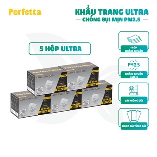 Combo 5 Hộp Khẩu trang y tế 4 lớp Perfetta Ultra Trắng/Xanh Chống Bụi ,Vi Khuẩn, Đóng gói từng cái
