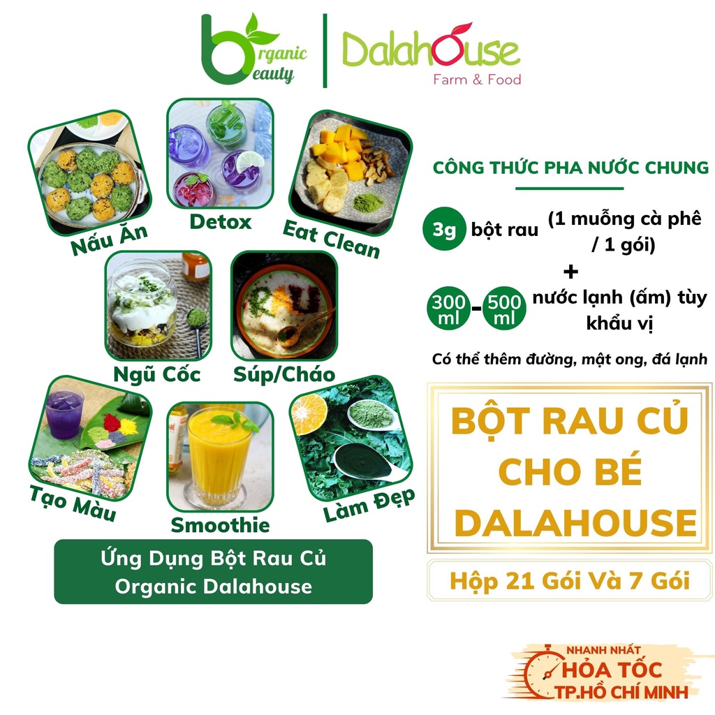 Combo Bột Rau Củ Cho Bé - Bột Rau Ăn Dặm Cho Bé Organic Dalahouse - Hỗ Trợ Tiêu Hóa, Bổ Sung Vitamin - Combo 7 và 21 gói