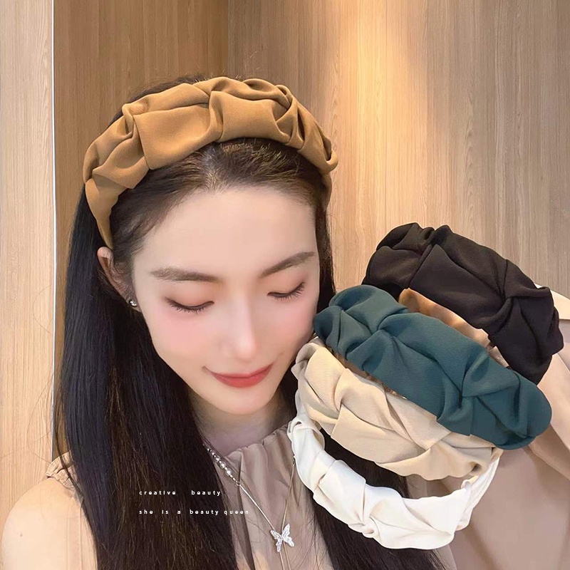 Băng Đô Cài Tóc Bản Rộng Bằng Xốp Màu Khaki Phong Cách Vintage Hàn Quốc Thanh Lịch Thời Trang Mùa Xuân