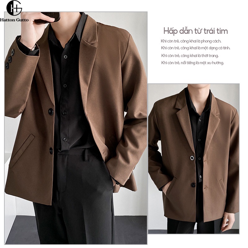 COD OOTD Áo blazer nam form rộng Hatton_gutto phối cổ tay sành điệu Hàn Quốc Thời trang nam  màu be đen Áo KhoácNỉ ex Dáng Dài Phong Cách unisex | BigBuy360 - bigbuy360.vn