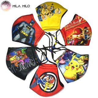Khẩu trang vải cho bé từ 5-15 tuổi 3 lớp cao cấp có kháng khuẩn hình pokemon pikachu kitty among us