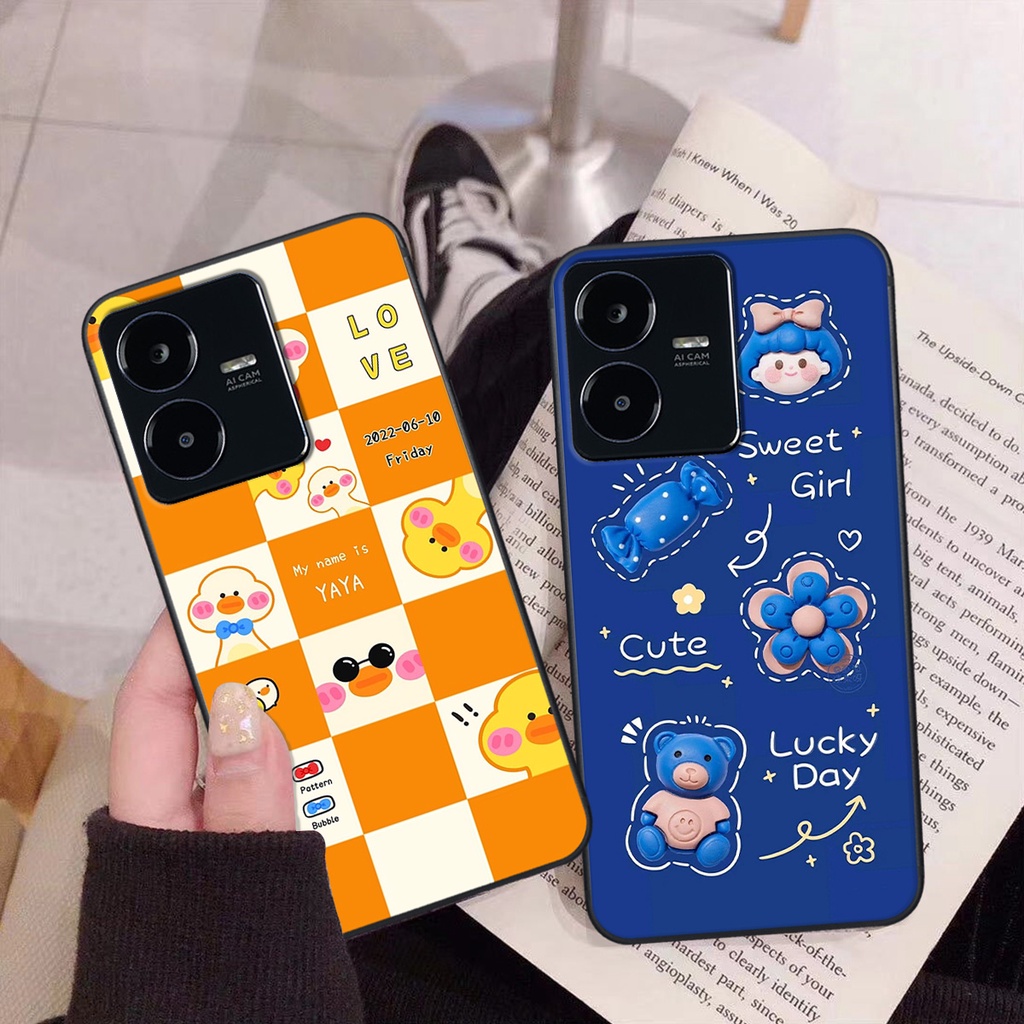 Ốp Vivo Y22S in hình gấu vịt caro nhiều màu sắc ngộ nghĩnh dễ thương