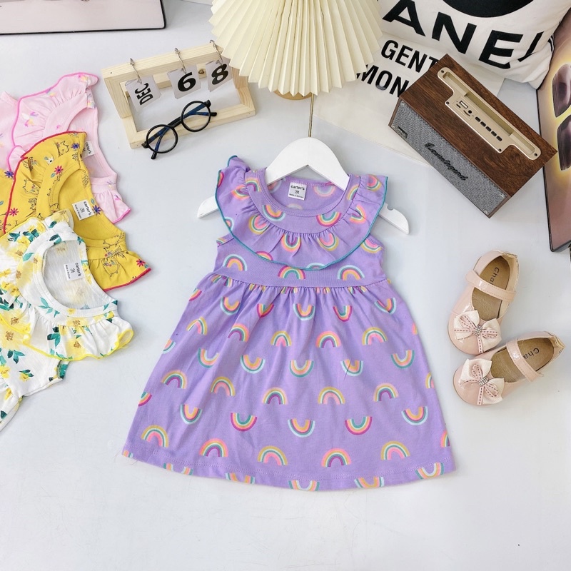 Váy thun cotton bèo cổ VNXK bé gái
