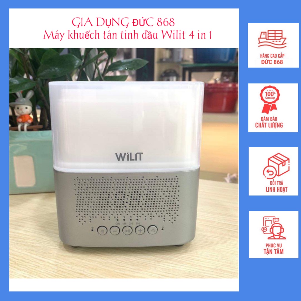 Máy khuyếch tán tinh dầu Wilit 4 in 1, loa Bluetooth, tạo ẩm lọc không khí, đồng hồ có báo thức, đèn chuyển đổi 7 màu