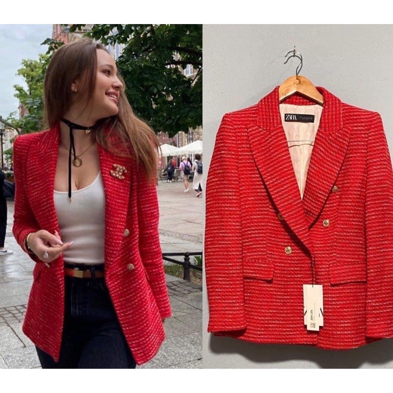 Áo Blazer dạ tweed zara chuẩn auth