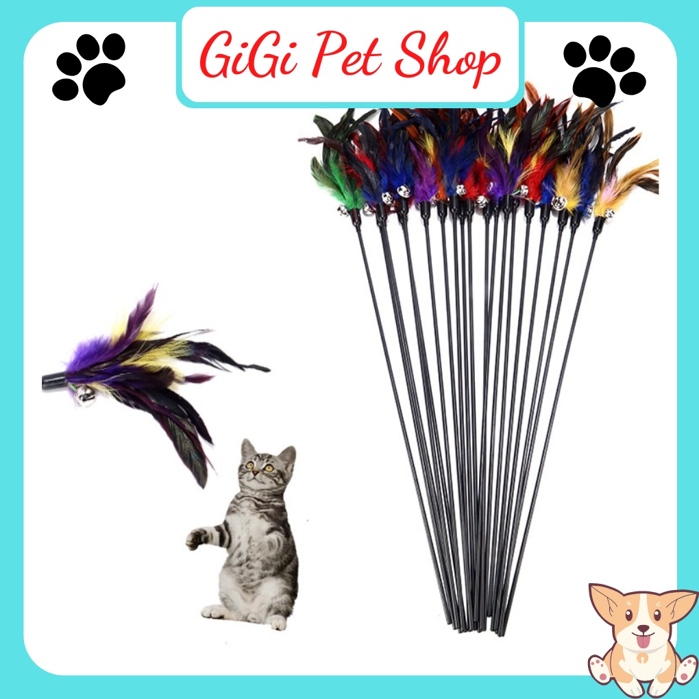 Que chuông cần câu đồ chơi cho thú cưng chó mèo bằng nhựa và lông vũ giải trí vờn bắt dễ thương - GiGi Pet Shop