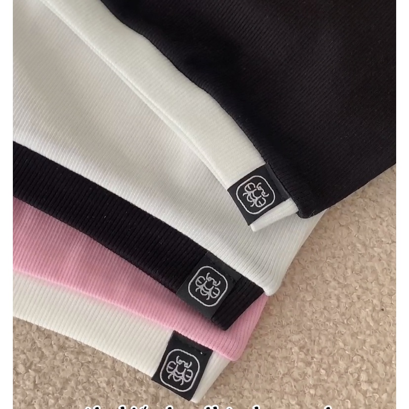 Áo thun croptop HEYBEE phối viền màu có nơ  - HAT11