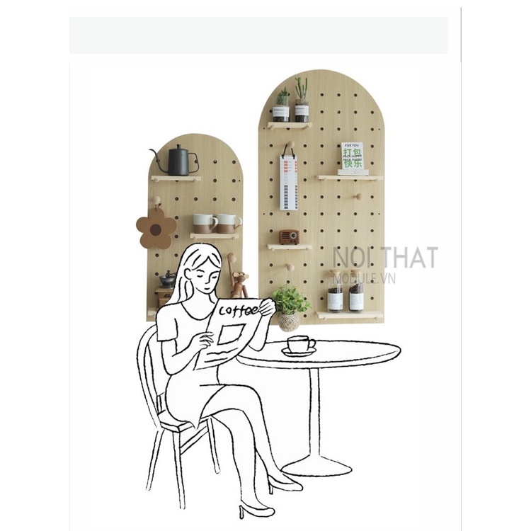 Bảng gỗ đục lỗ treo tường Pegboard đã bao gổm phụ kiện