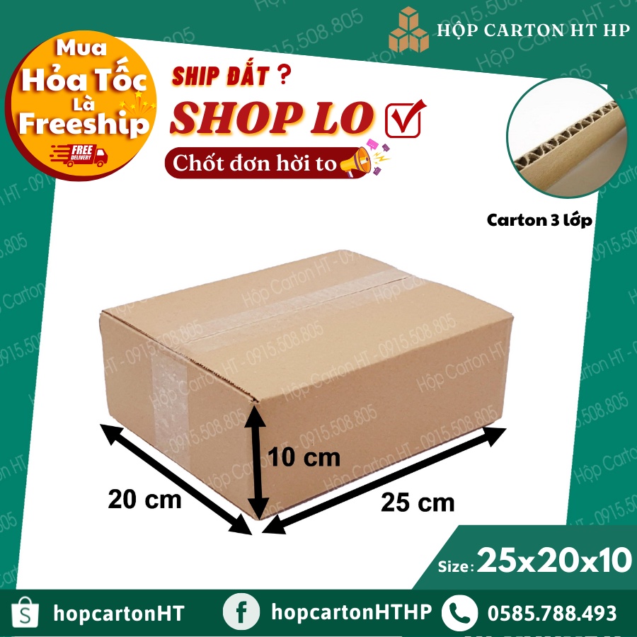 25x20x10 Hộp carton đóng hàng tiện lợi đựng giày túi xách, thùng bìa giấy cod gói hàng