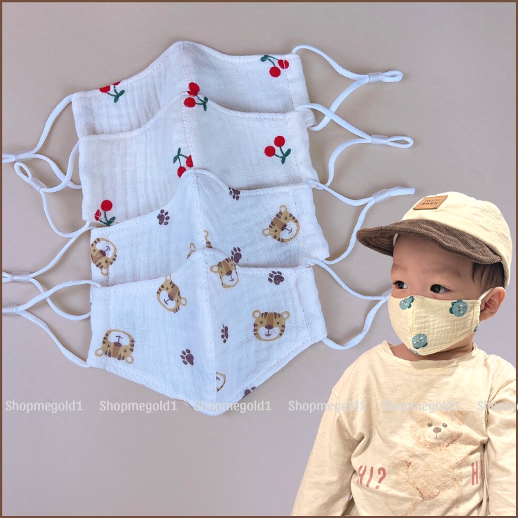 Khẩu trang cho bé vải muslin có nút điều chỉnh quai đeo