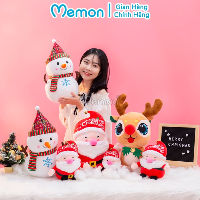 Gấu Bông Ông Già Noel Béo Ngồi Mũ Chuông Cao Cấp Memon