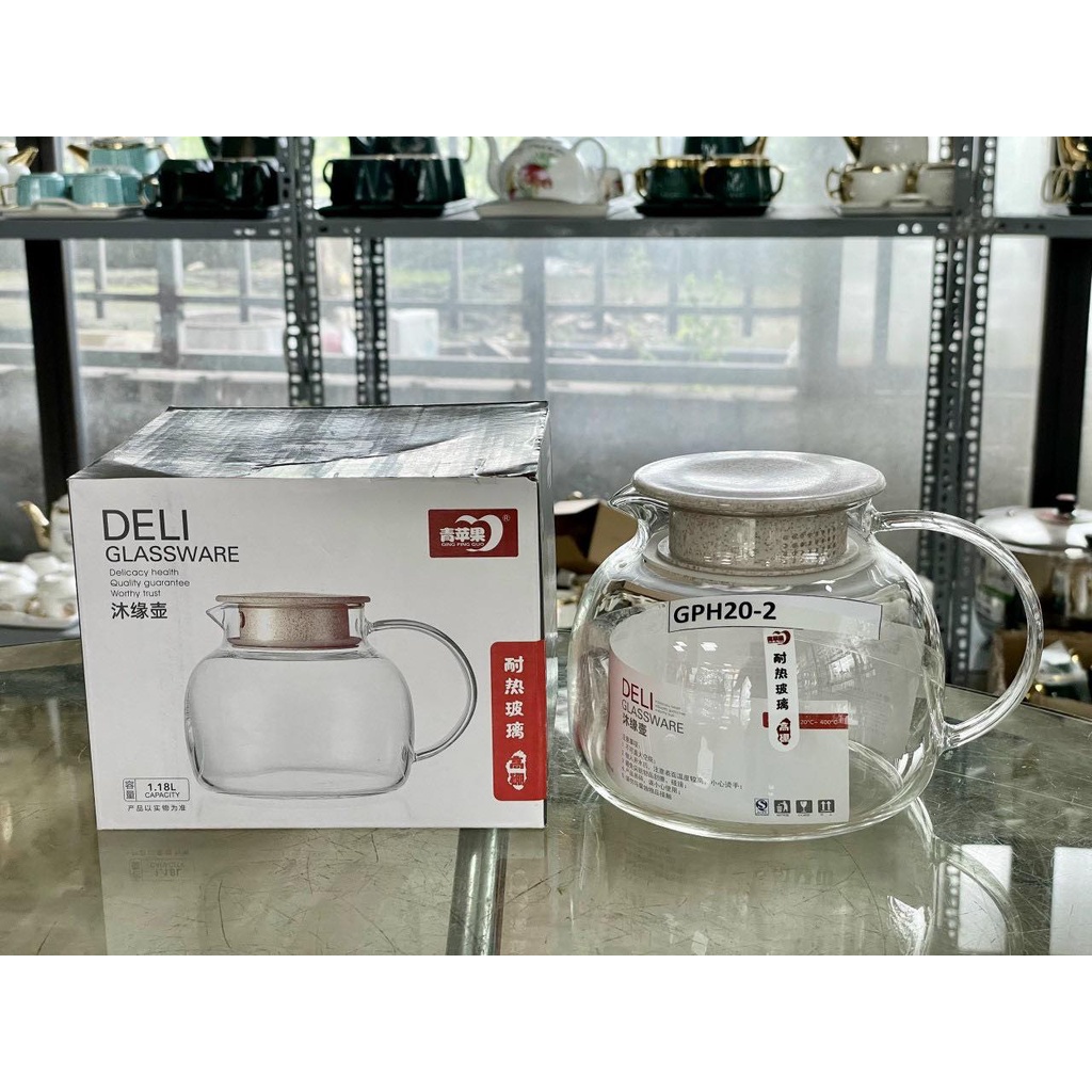 Bình Trà/ Cà phê/Nước Thủy Tinh Nắp Gỗ Cao Cấp dung tích 1150ml