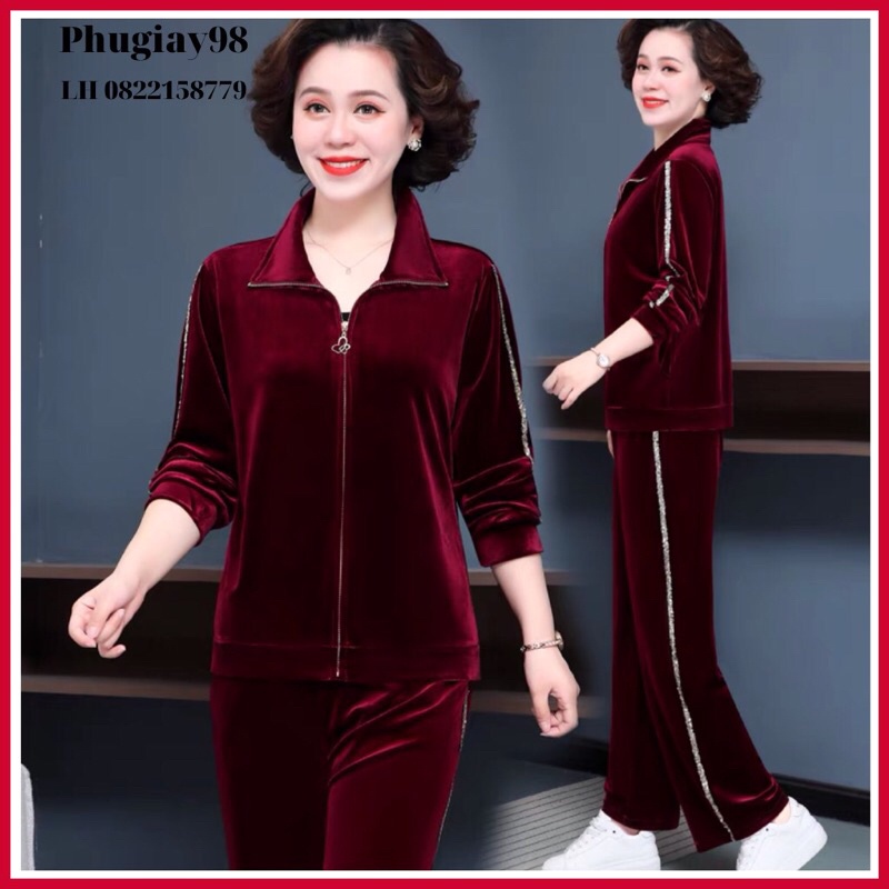Bộ quần áo nữ Trung Niên chất tuyết nhung phong cách thể thao hàng nhập quảng châu cao cấp(Hàng ORDER) kèm ảnh thật