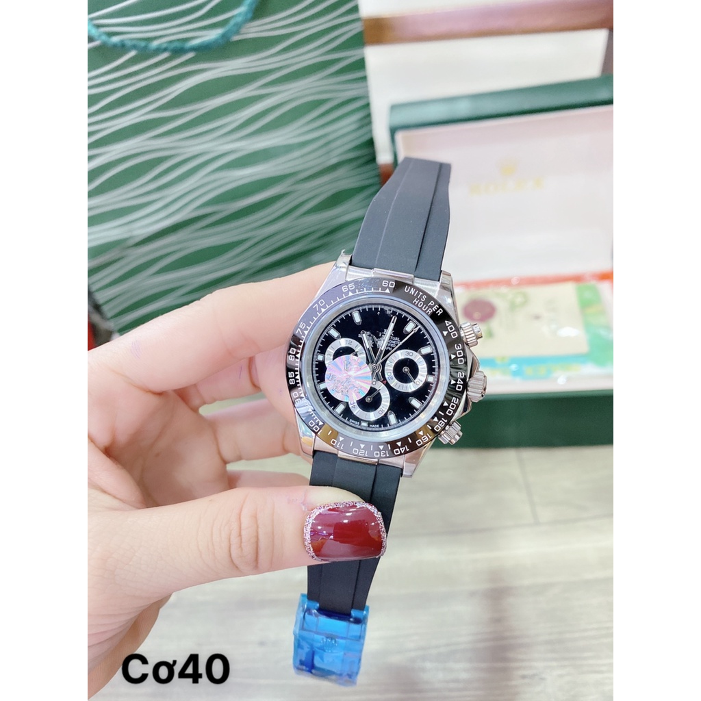 Đồng Hồ Nam Automatic 116500 Cọc Số Đính Đá 6 Kim, Size 40mm , Dây Silicon