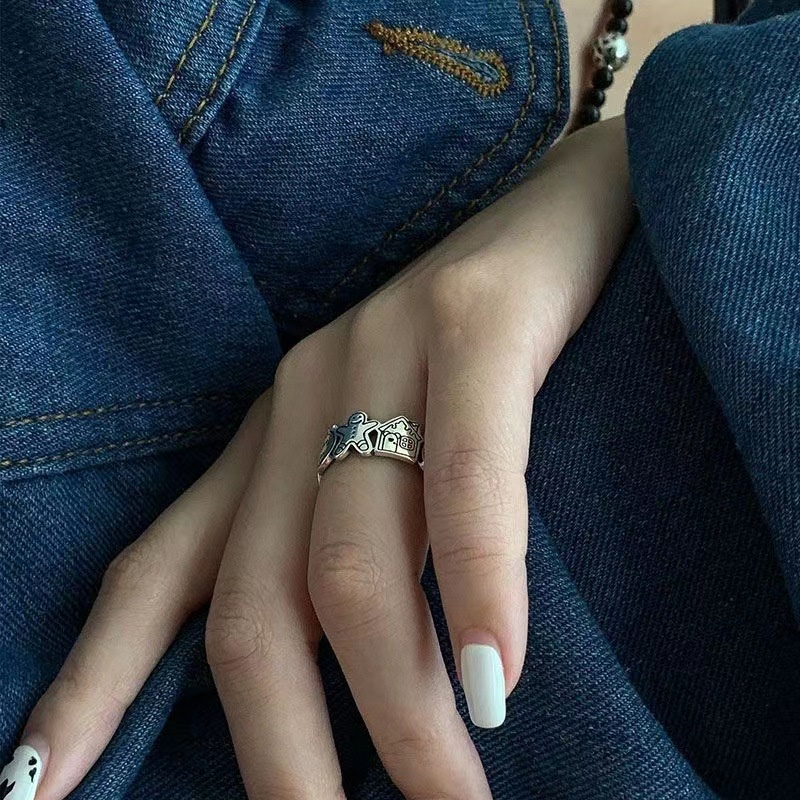 Nhẫn Hở Họa Tiết Graffiti Phong Cách Hàn Quốc Thời Trang Cho Nam Và Nữ