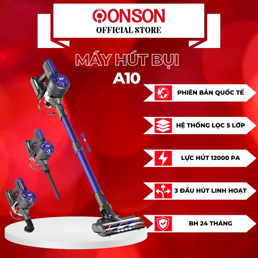 Máy hút bụi cầm tay Onson A10 không dây Lực hút siêu khỏe 12000PA