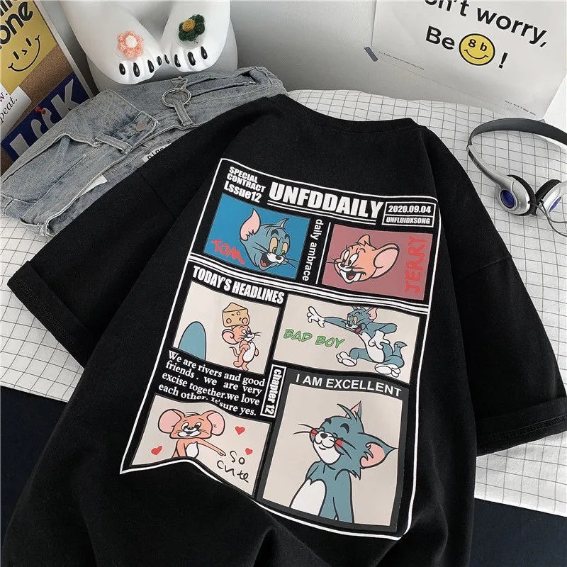 NRVP Áo thun tay ngắn dáng rộng in họa tiết phong cách Hàn Quốc thời trang cho nam và nữ