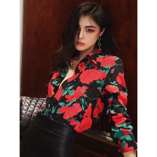Áo sơ mi in hoa hồng đỏ eclipse clothing