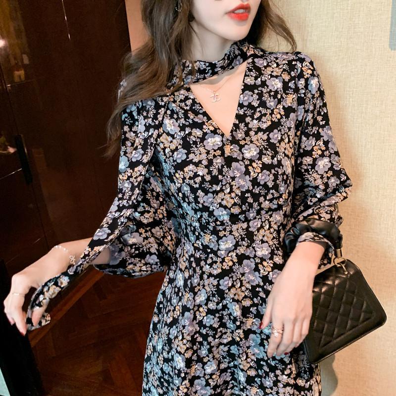 Đầm maxi Tay Dài Màu Tím / Đen Phong Cách Pháp Cổ Điển Thời Trang Thu Đông Cho Nữ
