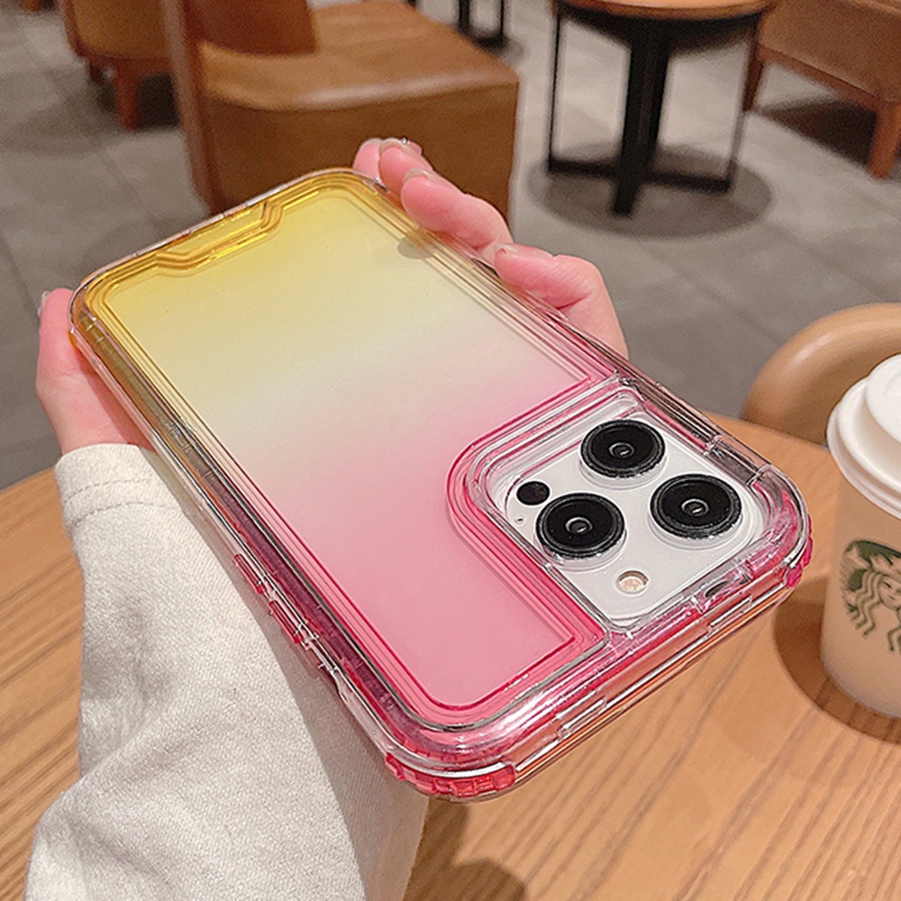 Ốp Điện Thoại Dạng Giáp Màu Gradient Chống Sốc 3 Trong 1 Cho iPhone 14 13 12 11 Pro MAX XS MAX XR 7 + 8 Plus