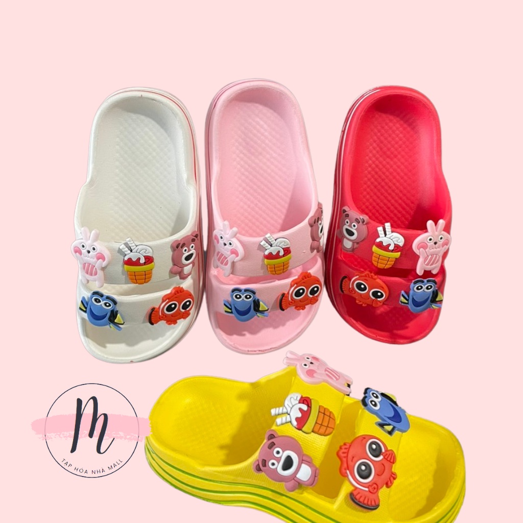 Dép bánh mì đế cong cho bé gái đủ màu kèm sticker dễ thương