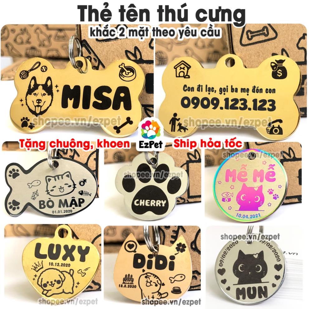 Thẻ Tên Thú Cưng - Bảng Tên Chó Mèo PetTag (khắc theo yêu cầu) Inox - EzPet Shop