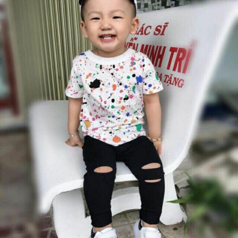 Hot trend | Quần legging rách gối unisex siêu sành điệu cho bé yêu 8-18kg