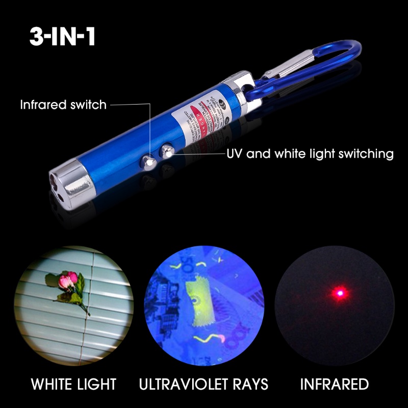 Móc Khóa Đèn Pin LED UV Mini 3 Trong 1 Đa Năng Tiện Dụng