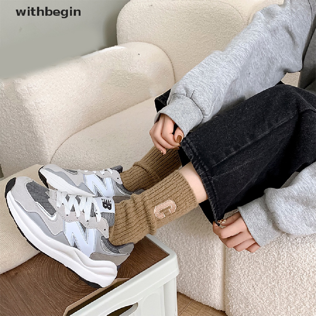 1 Đôi Vớ Giữ Ấm Màu Trơn In Chữ Đơn Giản Phong Cách Hip Hop Thời Trang Thu Đông Cho Nữ